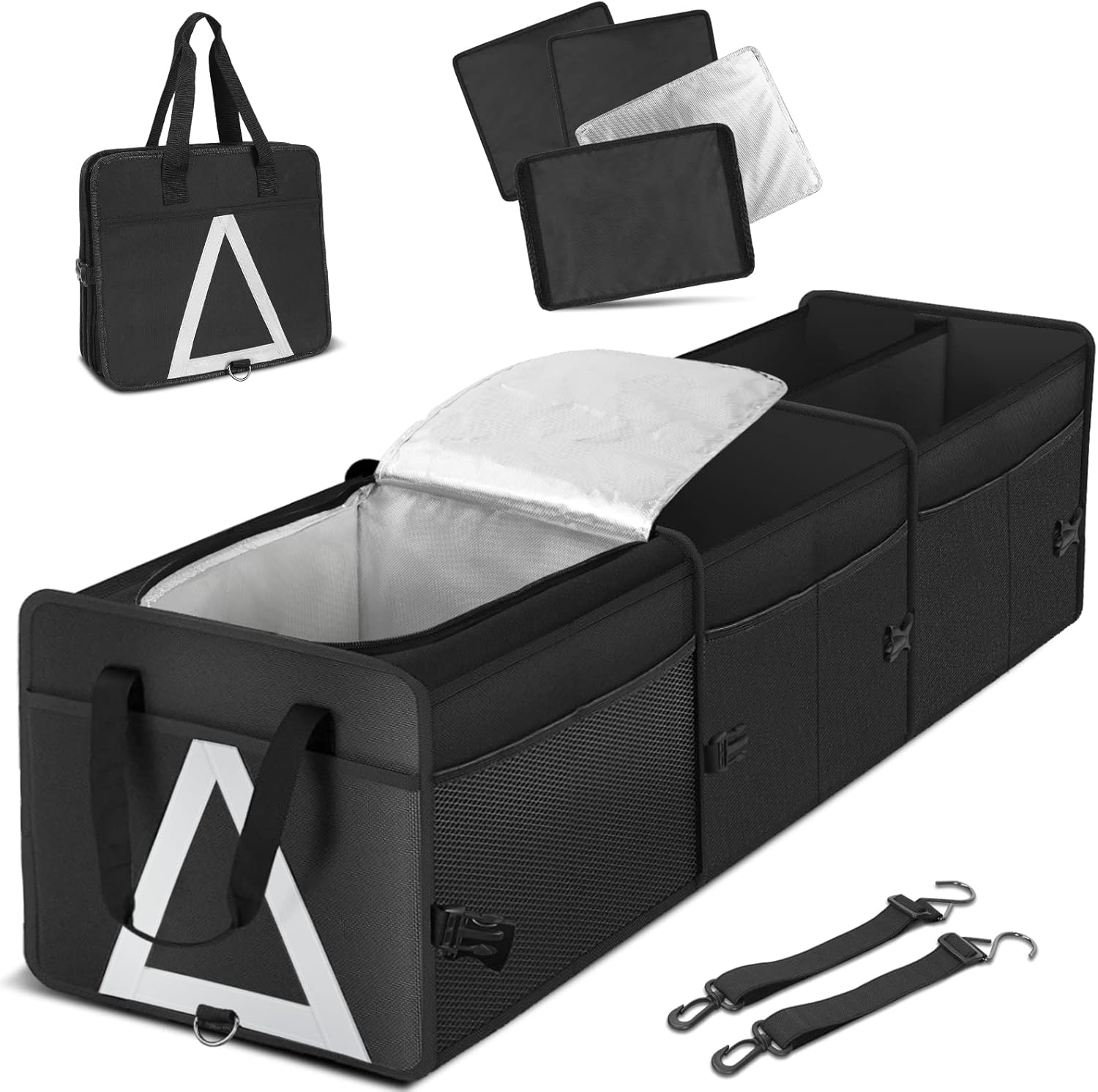 Black 85 L Collapsible Car Trunk Organizer with Cooler Bag A6514