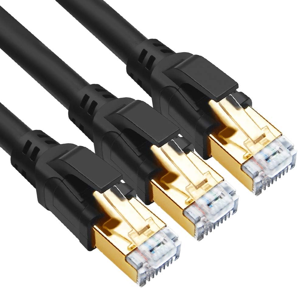 CAT8 Ethernet Cable 15ft 10 Pack Black SFTP 26AWG Gold Plated RJ45 Connector N367