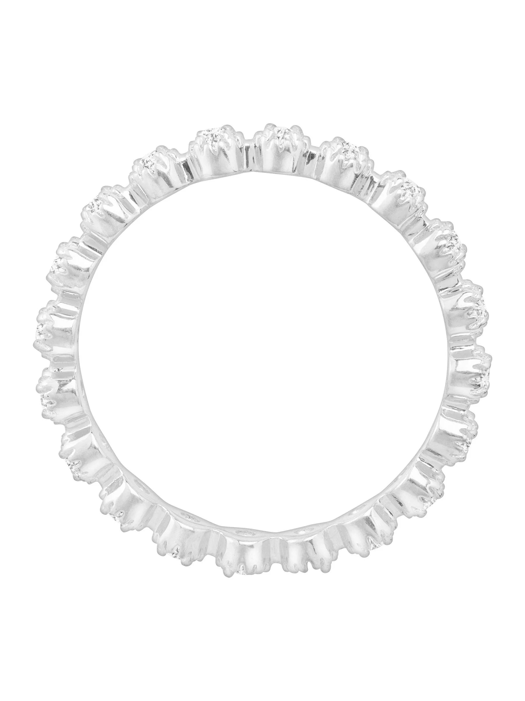 Eternity Band Ring with Cubic Zirconia in Rhodium-Plated 1K Gold Alloy, Size 7 Q106