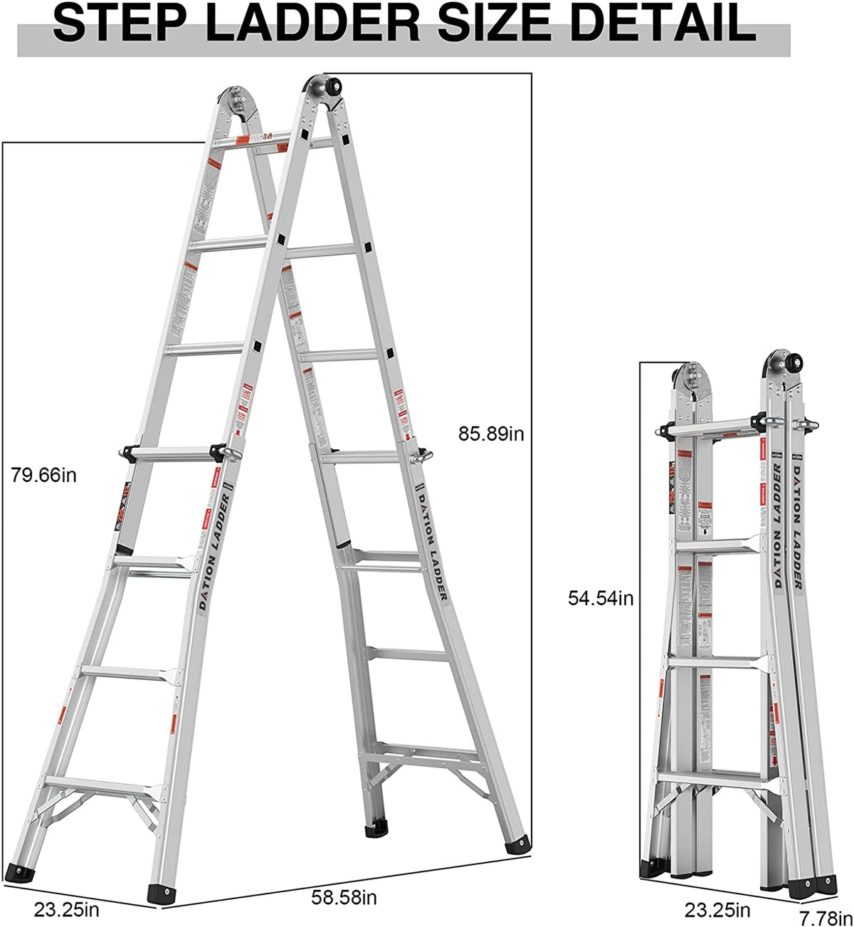 Folding Aluminum Ladder with Non-Slip Rubber, 250 lbs Weight Rating J69235