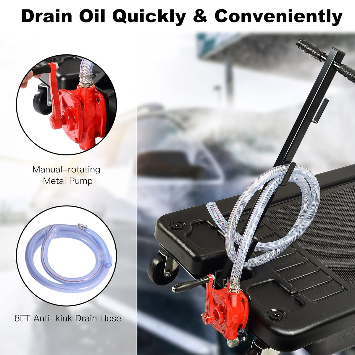 Black 17 Gallon Low Profile Oil Drain Pan with Pump X5438