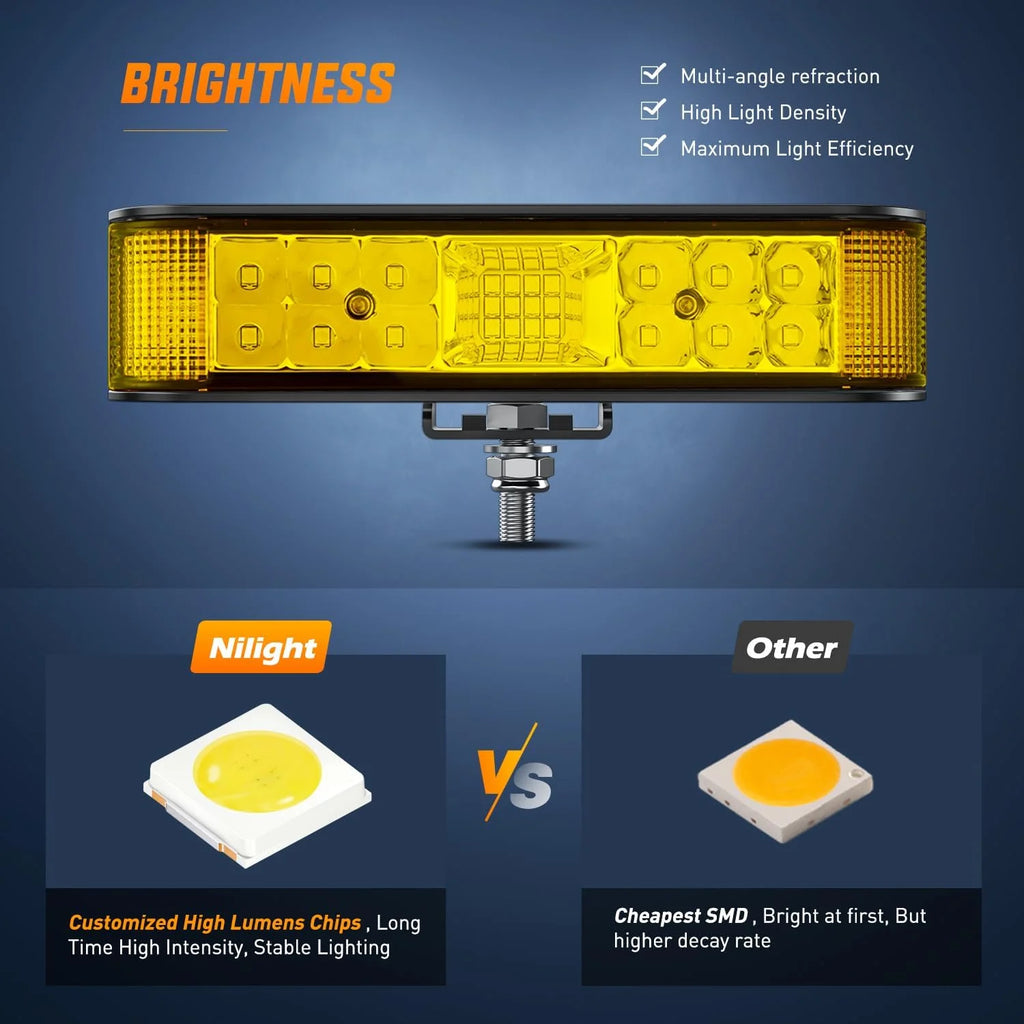 Amber LED Light Bar Pods 2PCS 6.5 Inch 60W Flood Spot Beam Combo Fog Driving Light Wiring Harness Kit S10472