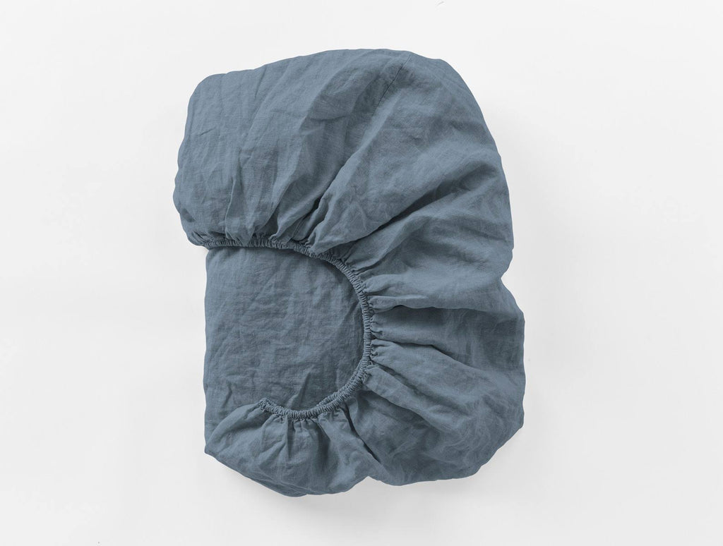 Organic Relaxed Linen Fitted Sheet King Harbor Blue C4349