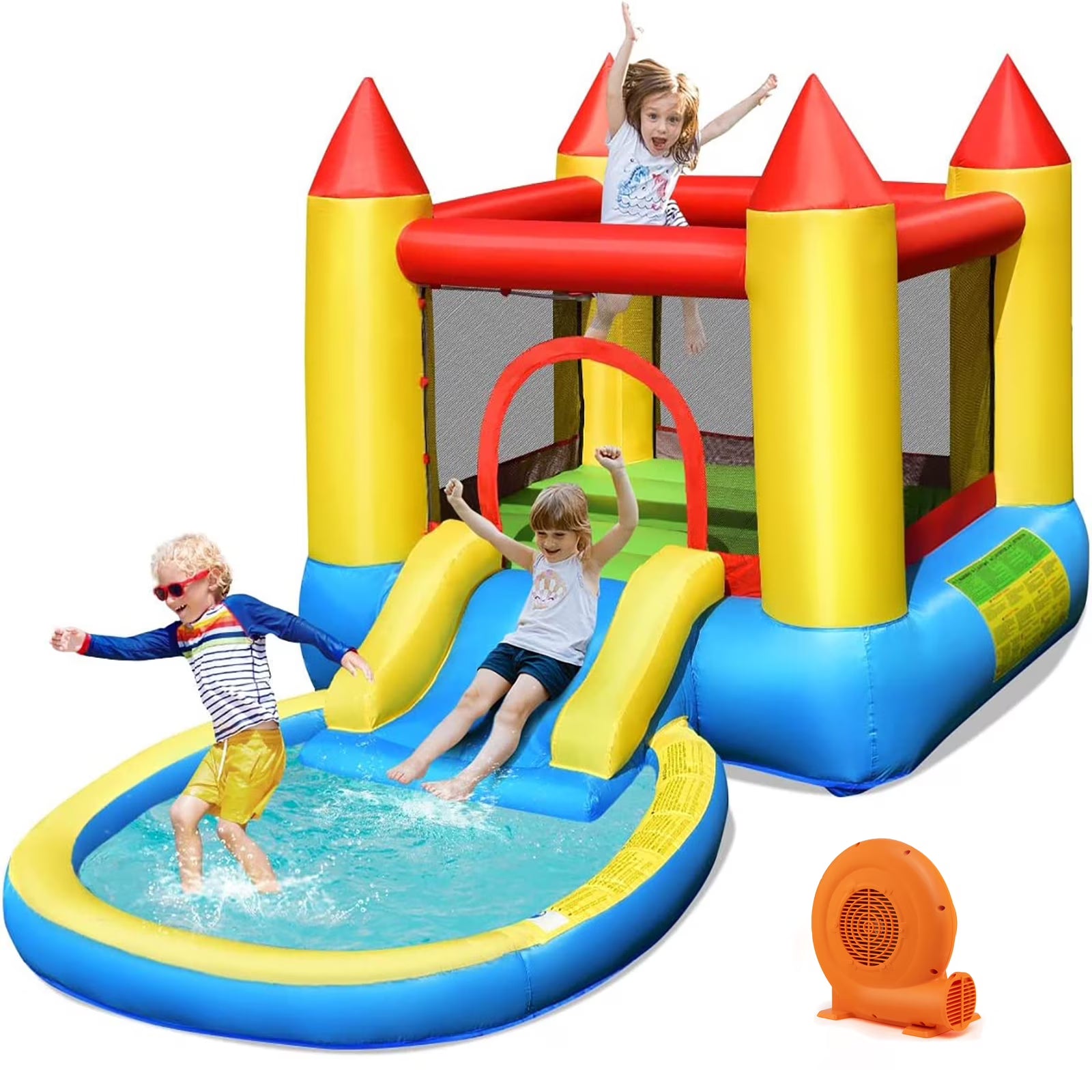 Inflatable Bounce House Kids Slide Jumping Castle with Pool and 550W Blower D7031