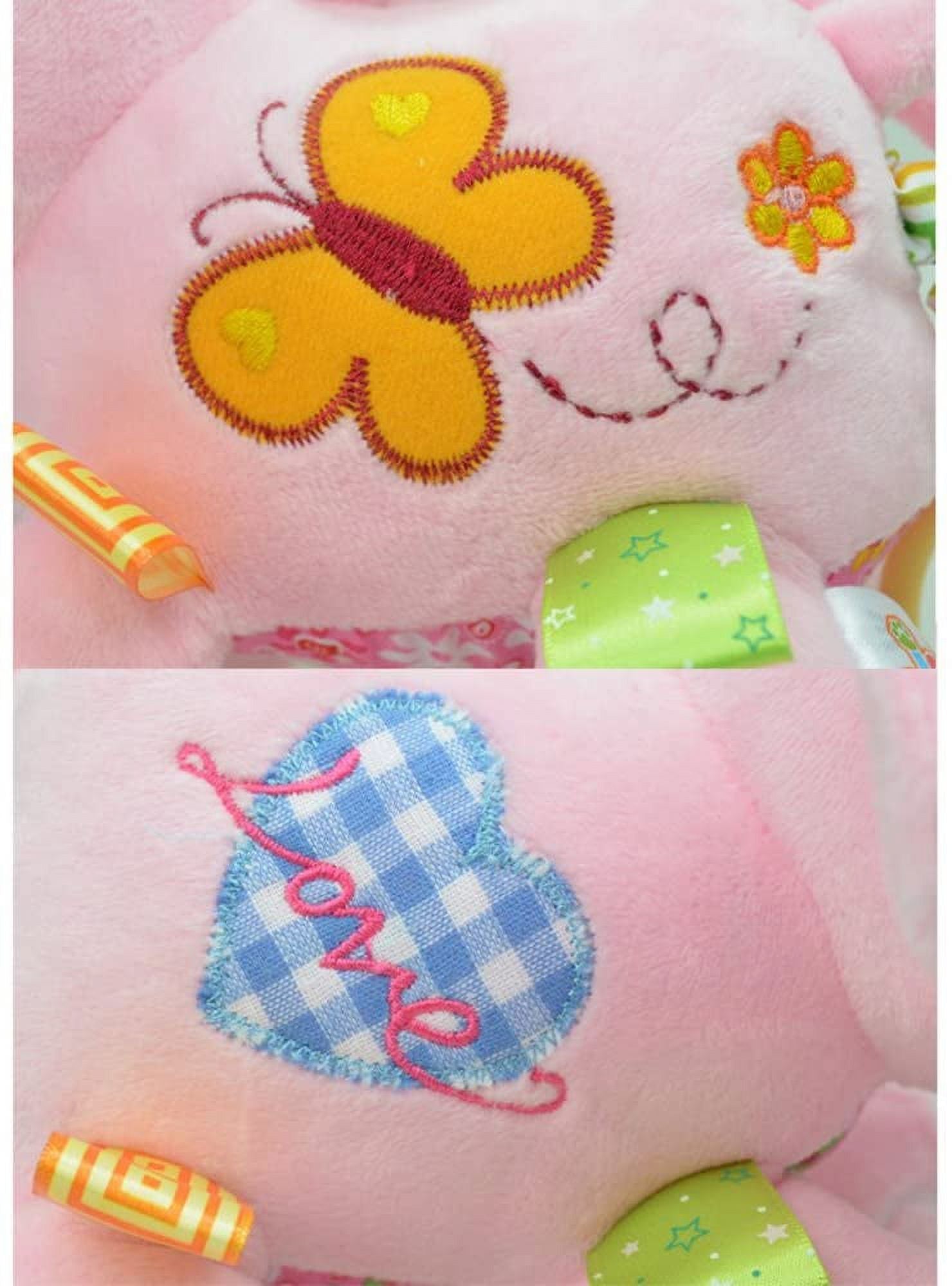 Baby Musical Stroller Toys Elephant Plush Stuffed Infant Toy with Musical Box, Squeaky Feet, BPA Free Teether A90083