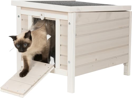 Gray Fir Wood Outdoor Cat House with Raised Floor M336