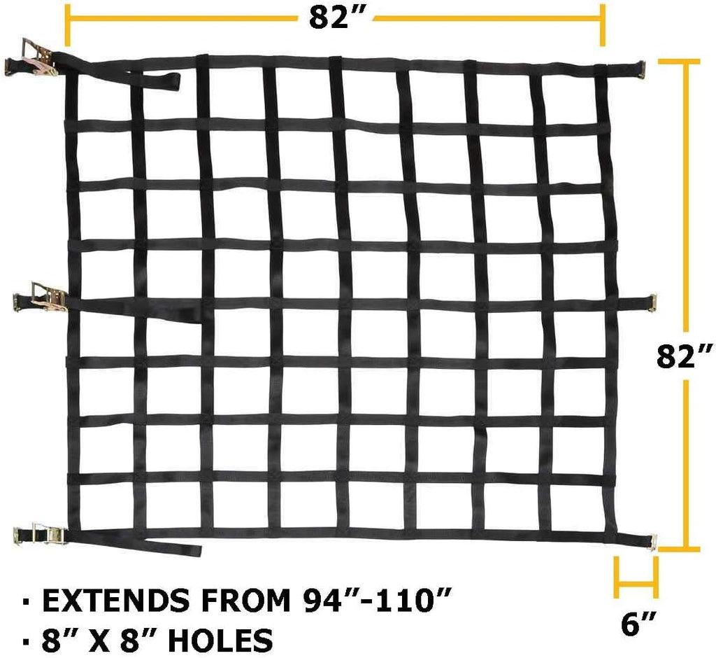 Heavy Duty Cargo Net with Ratchets and E-Track Fittings, 82 Inches by 82 Inches, 8 Inch by 8 Inch Holes N7818