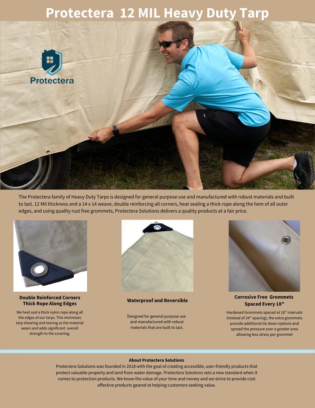 Heavy Duty Waterproof Tarp 12 mil Thick 12 feet by 16 feet Neutral Tan L132