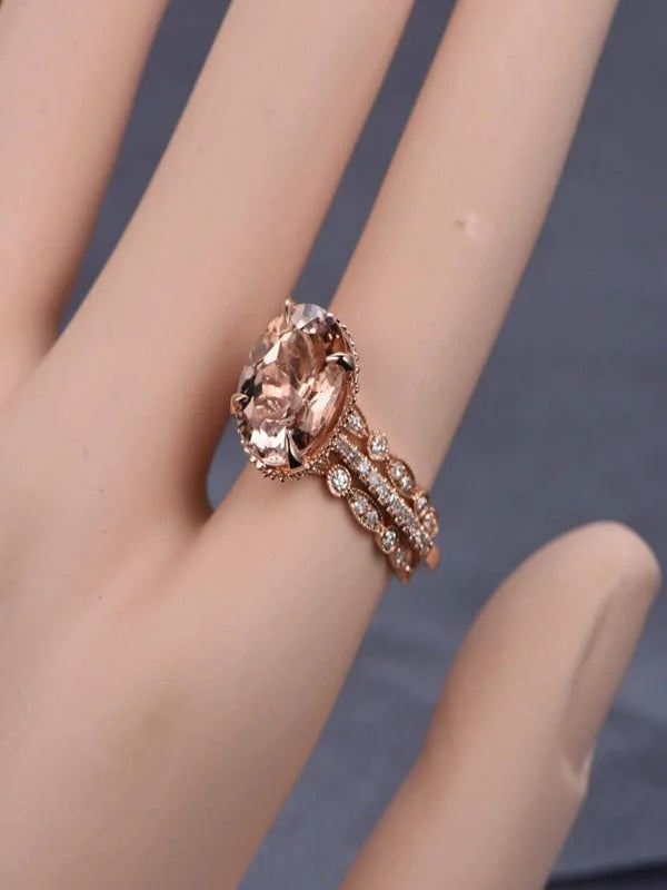 Morganite and Diamond Trio Ring Set in 10k Rose Gold K317074