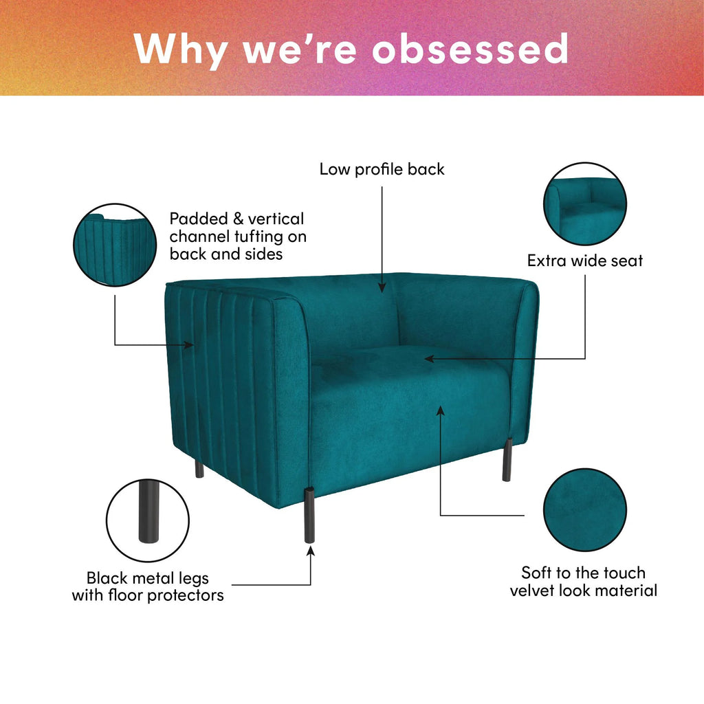Emerald Green Velvet Upholstered Accent Chair and a Half D8991