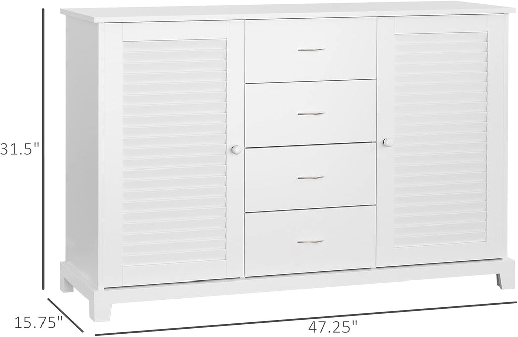 White Storage Cabinet with Drawers and Louvered Doors G308116