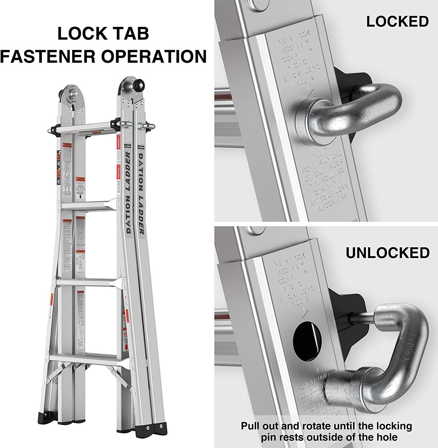 Folding Aluminum Ladder with Non-Slip Rubber, 250 lbs Weight Rating J69235
