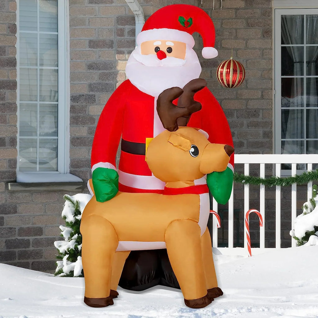 8FT Inflatable Christmas Santa Claus with Reindeer Decorations, Built-in LED Lights I3910