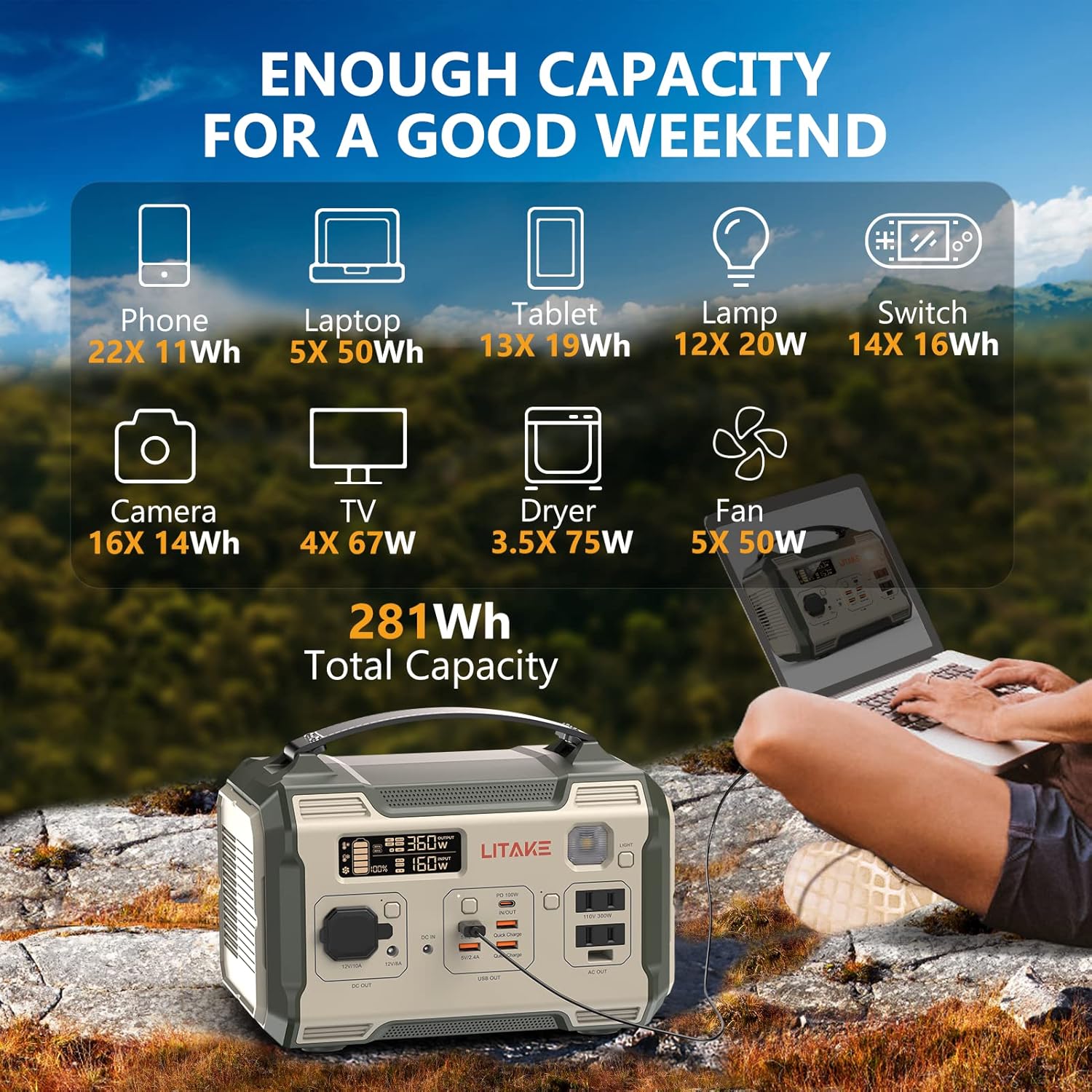 300W Portable Power Station with 2 AC Outlets Q986