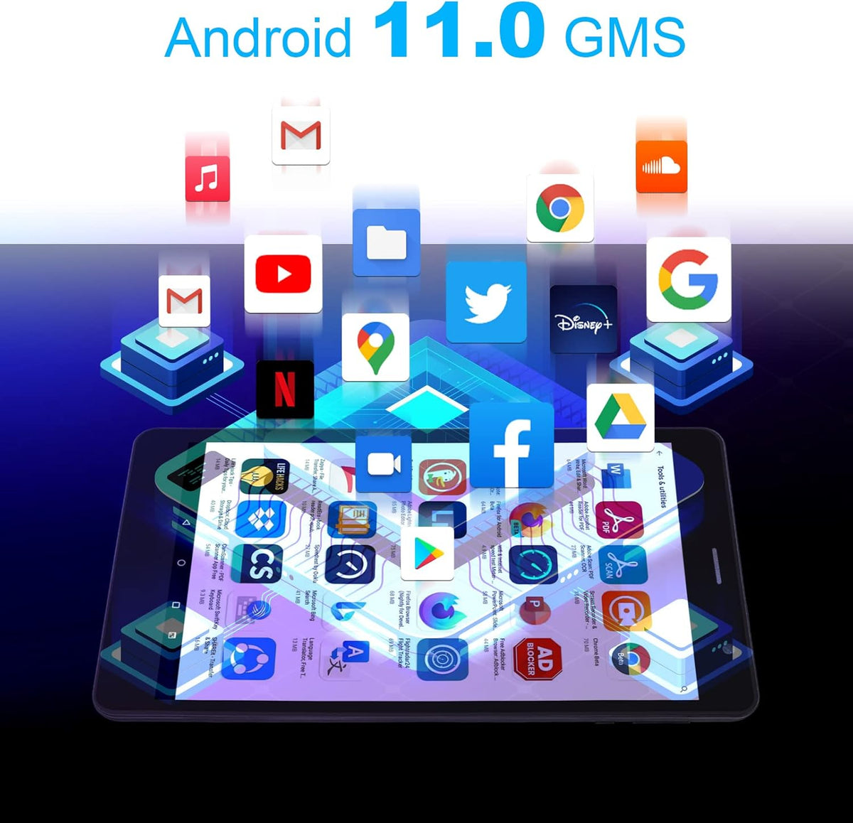 Tablet 8 inch 16GB Storage 128GB TF Expansion Android 11.0 Quad-core A7 Processor 800x1280 IPS HD Touchscreen Dual Camera WiFi Bluetooth H475682