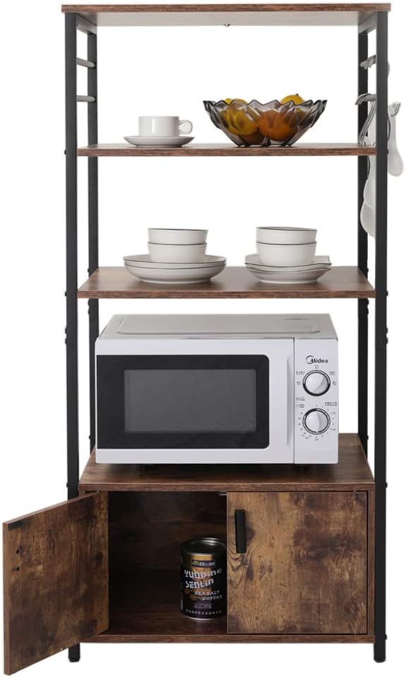Rustic Brown 4 Tier Baker's Rack with 8 Hooks M31101