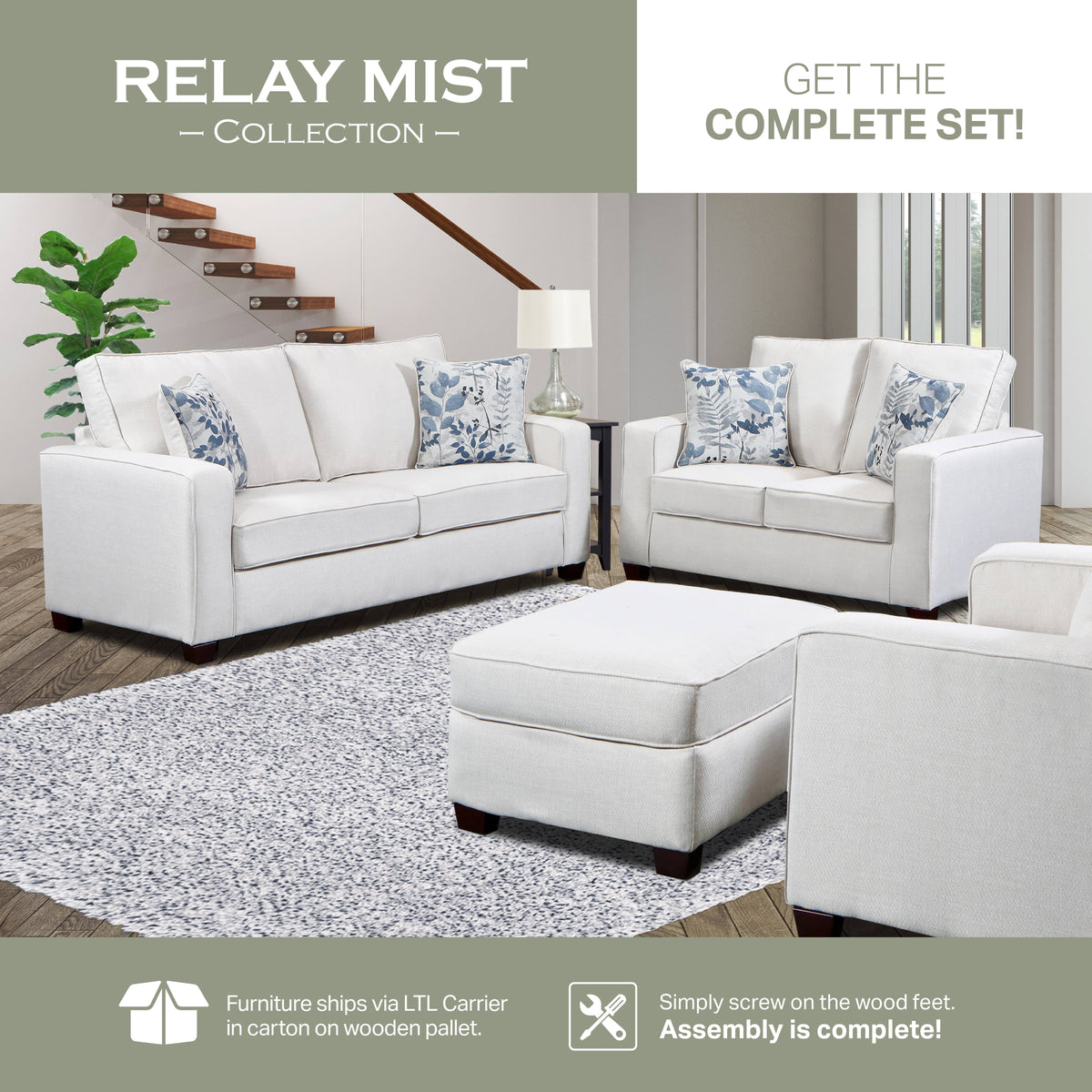 Mist Sofa with Two Throw Pillows R812