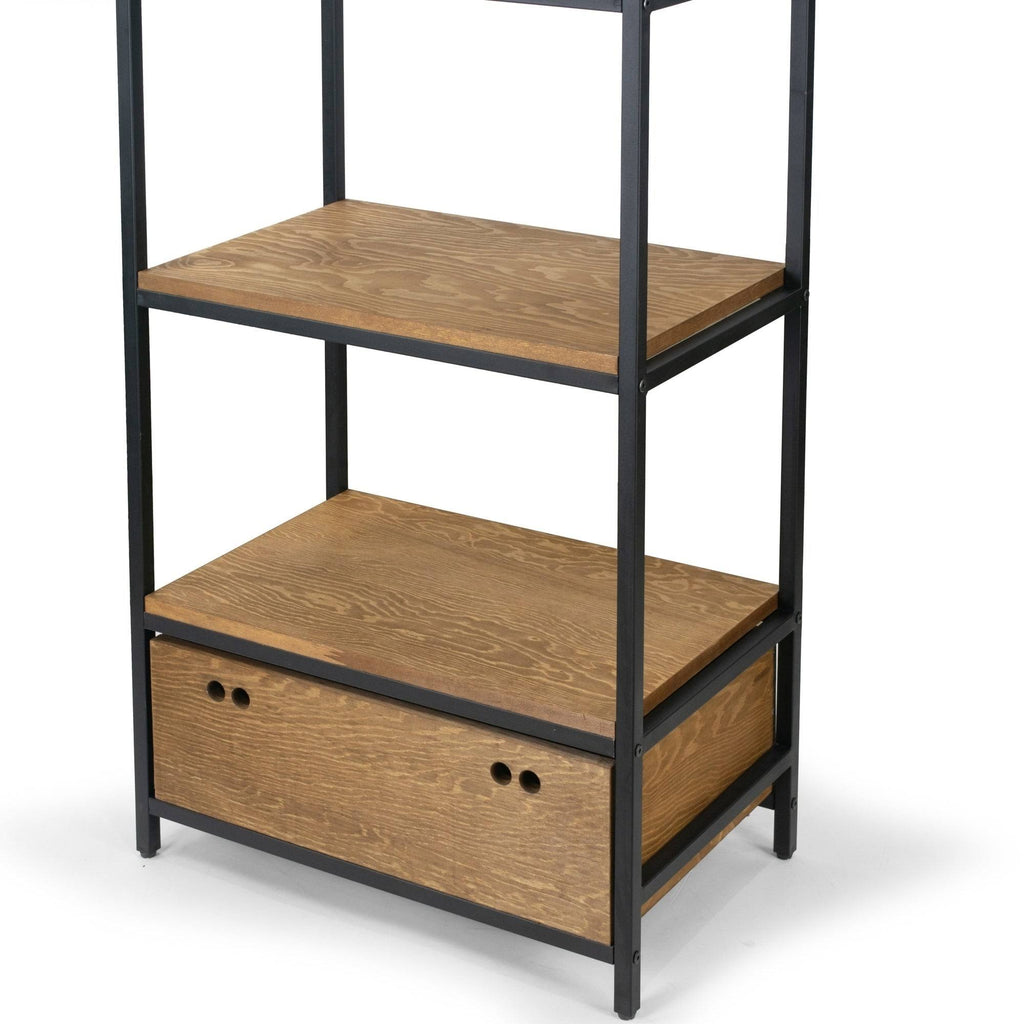 Brown Pine Wood Display Shelf Bookcase with Drawer K87130