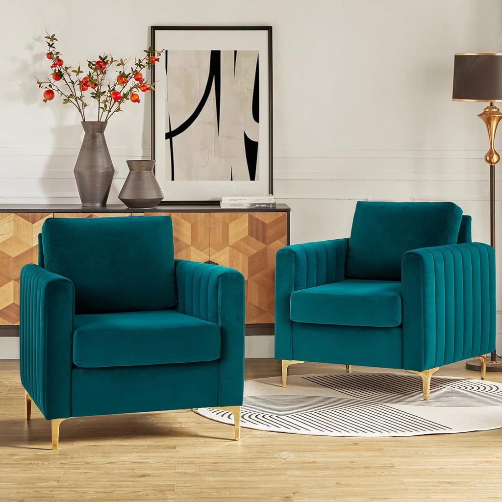 Teal Velvet Club Chairs Set Of 2 with Metal Legs N59302