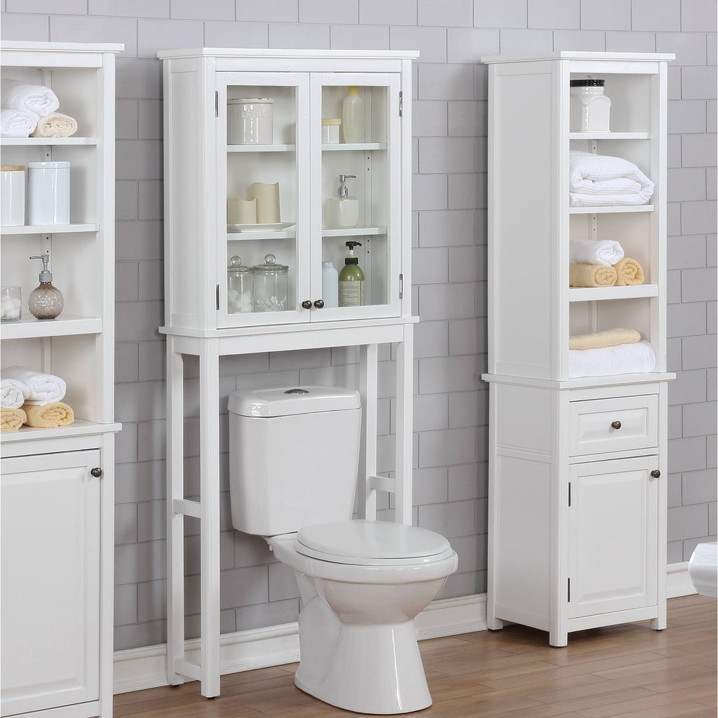 White Over The Toilet Storage Cabinet with Glass Doors L675