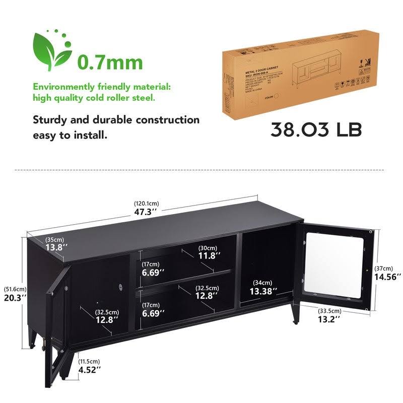 Black TV Stand with 3 Open Shelf and 2 Doors Q2200