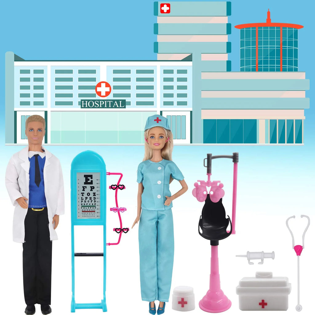 90Pcs Doll Clothes and Accessories for 11.5'' Girl Doll and 12'' Boy Doll Doctor Nurse Playset S34957