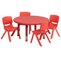 Red 33 inch Round Plastic Height Adjustable Activity Table Set with 4 Chairs W39516