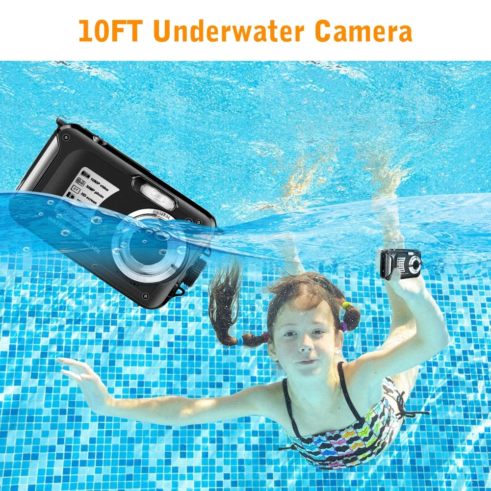 Black Waterproof Digital Camera 30 MP Full HD 1080P 16X Digital Zoom O7366