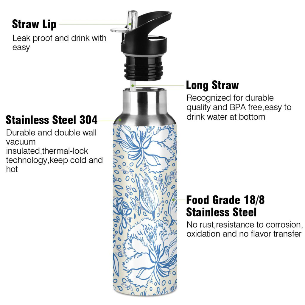 Retro Blue Floral Bouquet Stainless Steel Insulated Flask O662388