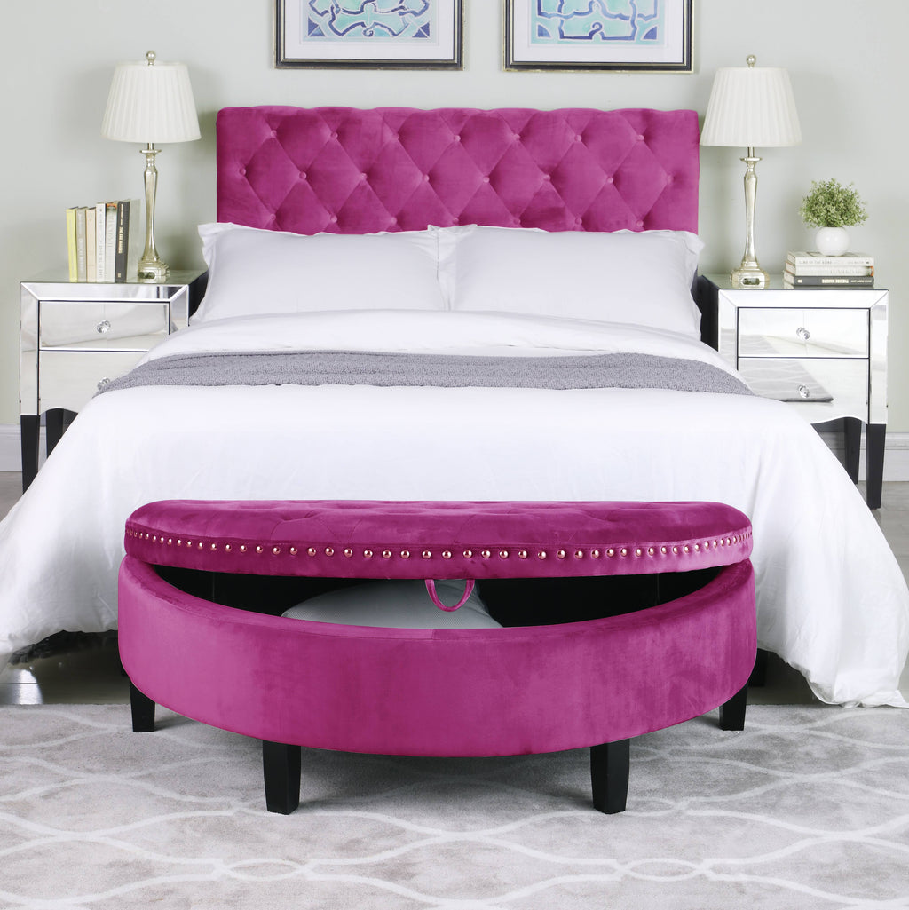 Plum Velvet Half Moon Storage Ottoman T3044
