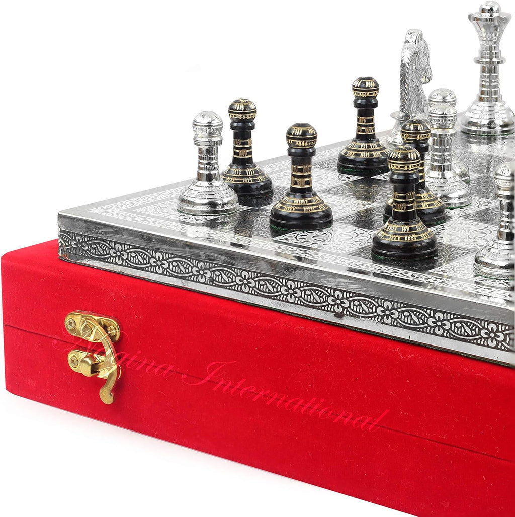 Solid Brass Black Chess Set with Red Velvet Storage Case T170454