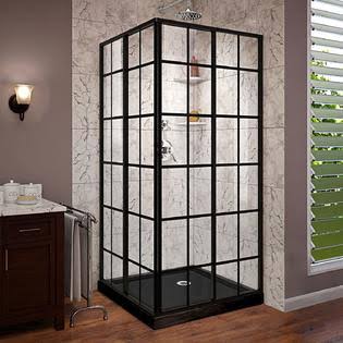 Satin Black Sliding Shower Enclosure with Corner Drain Black Base D909