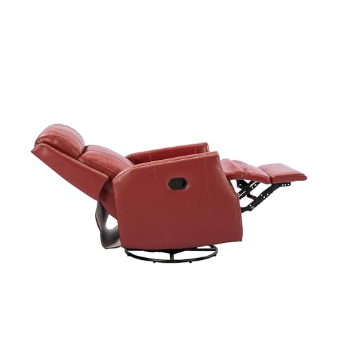 Red Genuine Leather Swivel Recliner Chair with Nailhead Trims Q145622