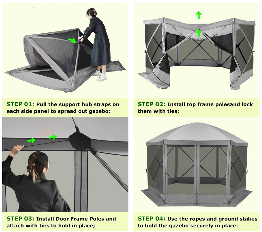 12 x 12 FT Pop Up Screen House Tent with Carry Bag, Gray O7338