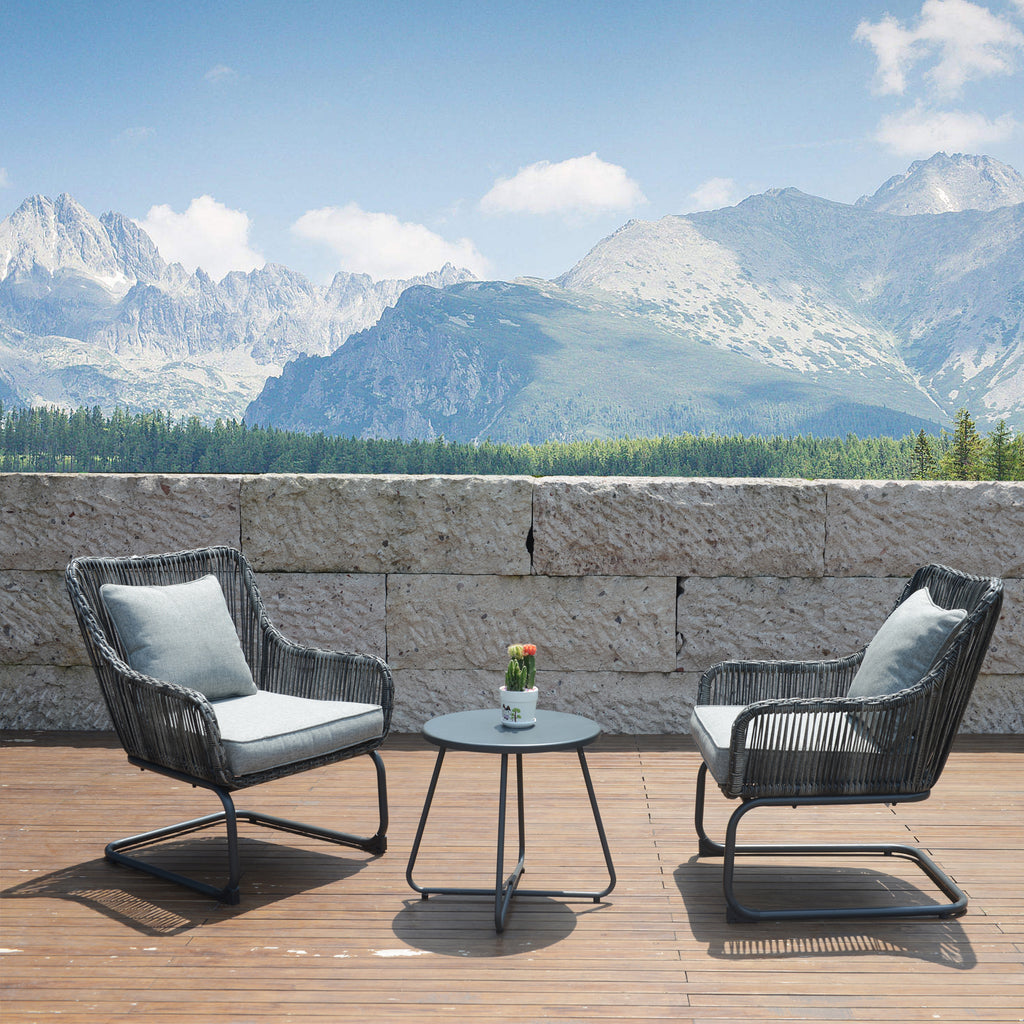 3 Pcs Outdoor Hand-Woven Wicker Spring Sofa Chair Patio Conversation Set B669607