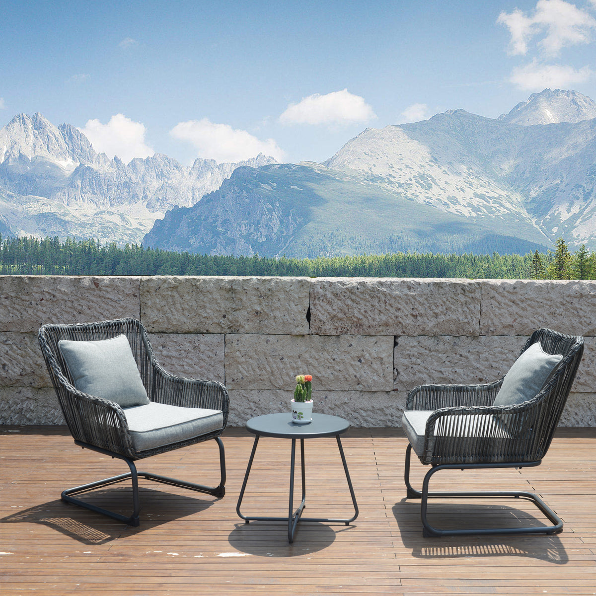 3 Pcs Outdoor Hand-Woven Wicker Spring Sofa Chair Patio Conversation Set B669607