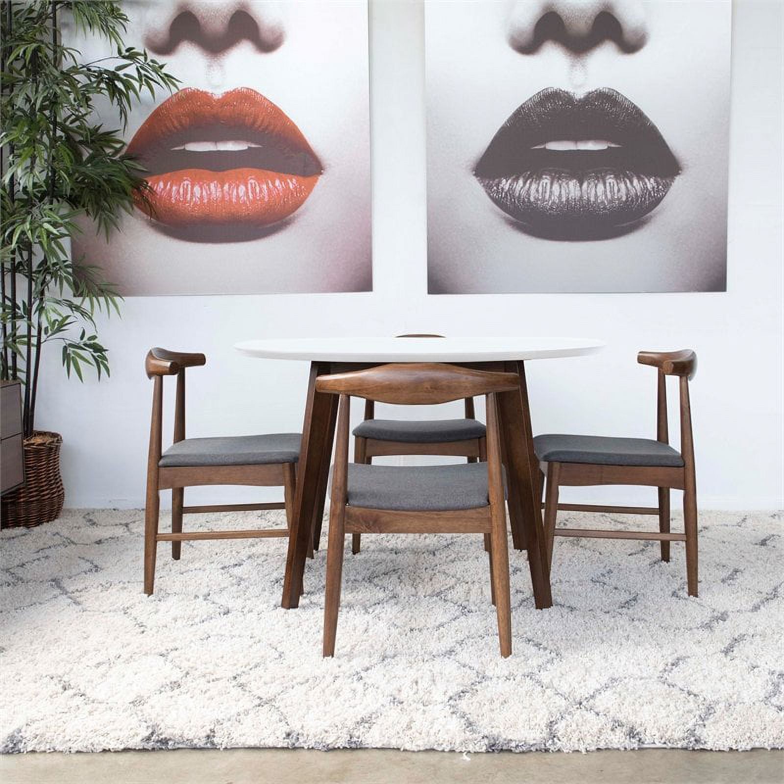 Mid Century Modern Fabric Dining Chair in White/Gray (Set of 5) T232