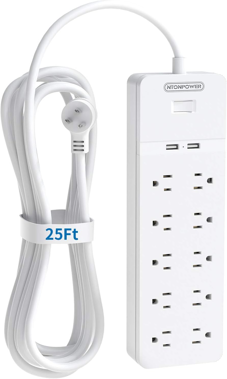 25 Ft Extension Cord Surge Protector with 10 Outlets 2 USB, Pack of 2 G35554