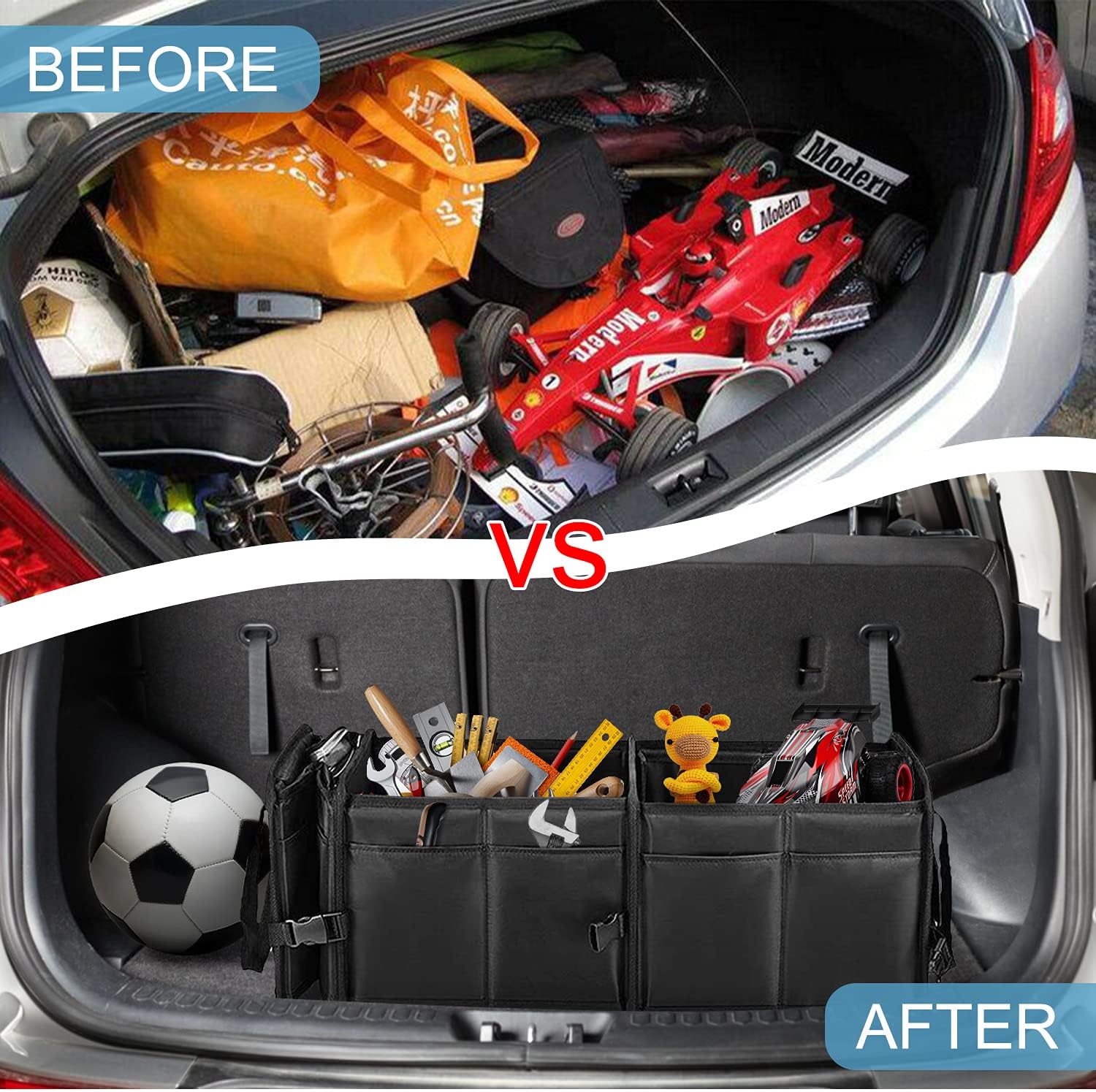 Black 85 L Collapsible Car Trunk Organizer with Cooler Bag A6514