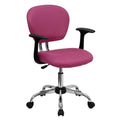 Pink Mesh Padded Swivel Task Office Chair with Chrome Base and Arms F786