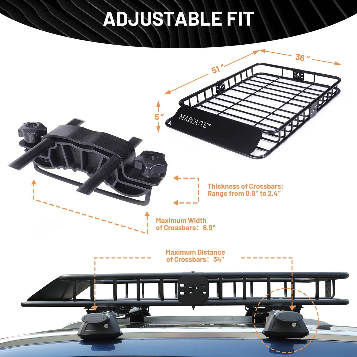 Roof Rack Carrier Basket Universal 51" X 36" X 5" Rooftop Cargo Carrier Basket B7785