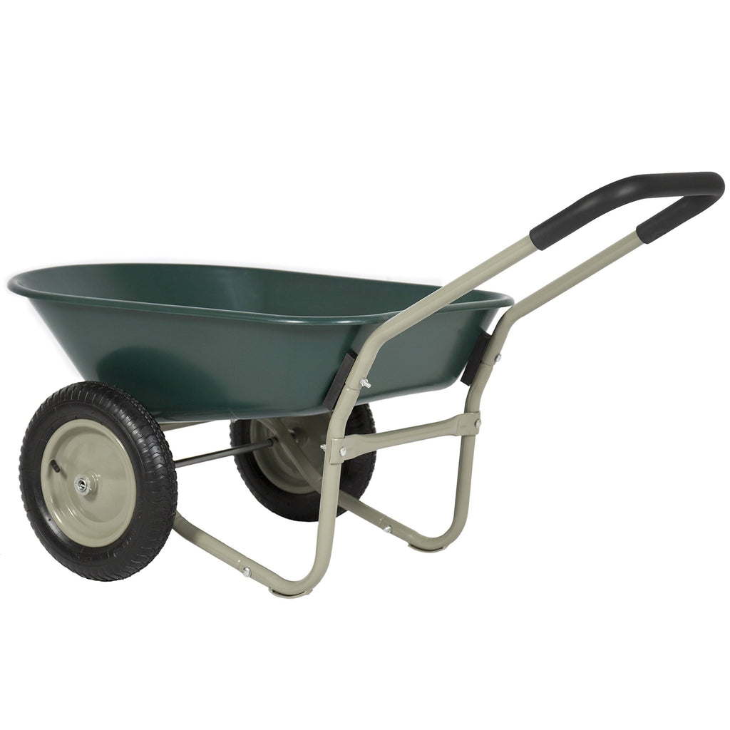 Green Dual Wheel Home Wheelbarrow Yard Garden Cart O7506