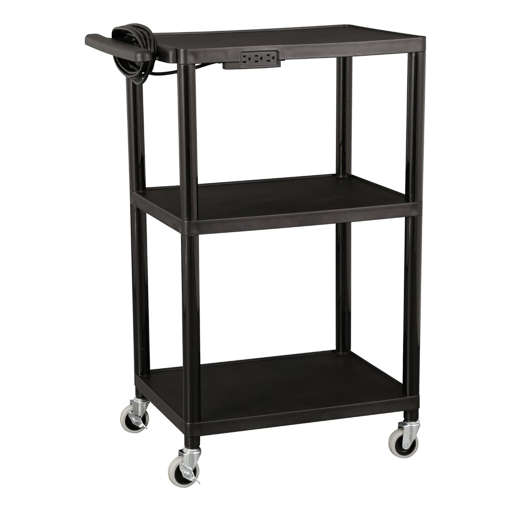 Black Plastic Utility AV Cart with Power Strip S124