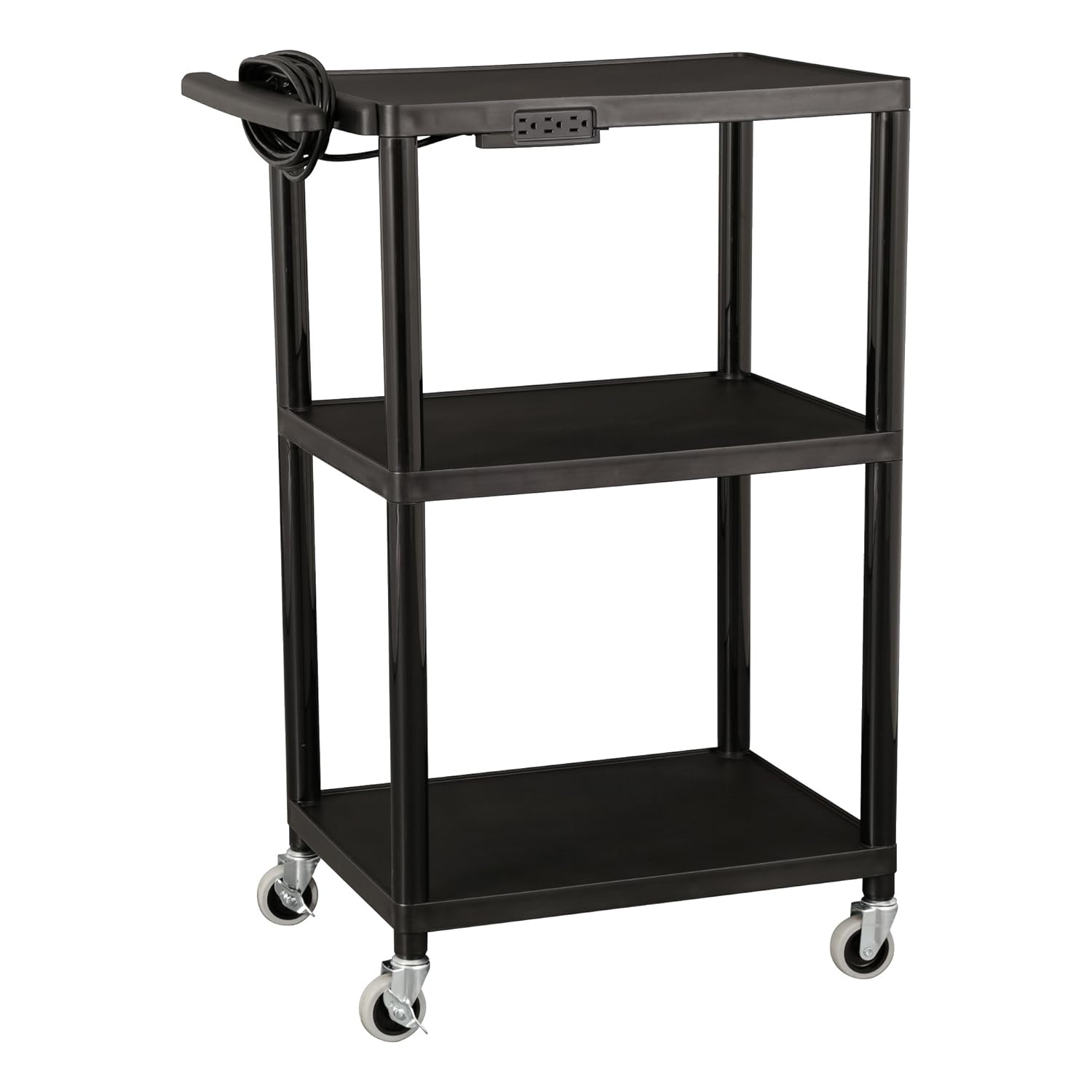 Black Plastic Utility AV Cart with Power Strip S124