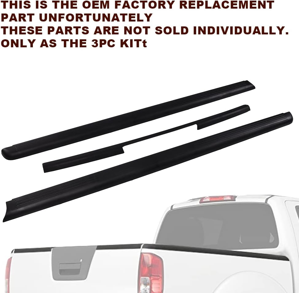 Bed Rail Caps Kit Replacement for Nissan Frontier King Black Smooth Finish Rear Tailgate Cap Moulding Cover 3pcs I74976