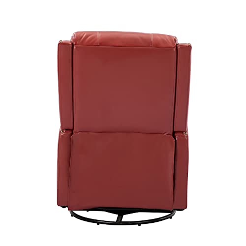 Red Genuine Leather Swivel Recliner Chair with Nailhead Trims Q145622
