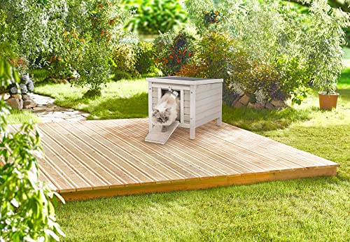 Gray Fir Wood Outdoor Cat House with Raised Floor M336