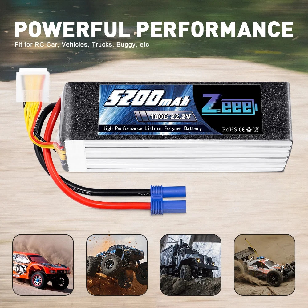 22.2V 100C 5200mAh 6S Lipo Battery EC5 Connector (2 Pack) G952258