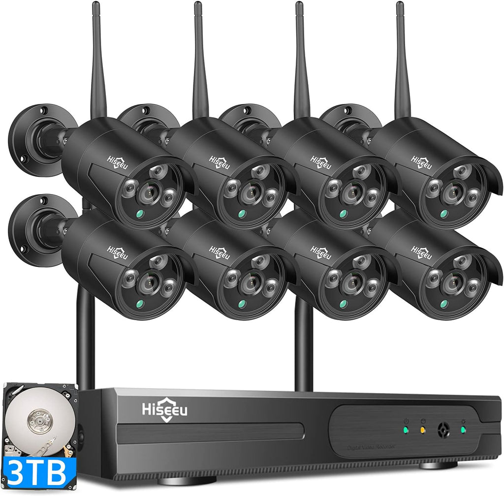 Wireless Security Camera System 8CH 1296P NVR 8Pcs 3MP Outdoor/Indoor WiFi Surveillance Camera with Night Vision I280125