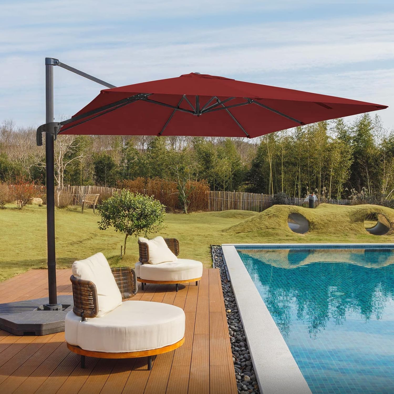 Grey 8.2FT Square Offset Patio Umbrella with Aluminum Pole R6773